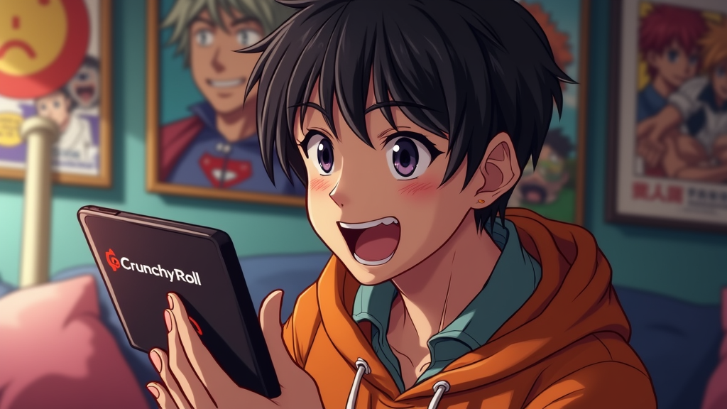 anime boy character happy with Crunchyroll new anime